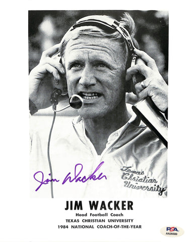 Jim Wacker Signed 8x10 Photo with Bio Info Texas Christian Univ PSA/DNA 185272