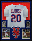 SUEDE FRAMED N.Y. METS PETE ALONSO AUTOGRAPHED SIGNED JERSEY FANATICS HOLO