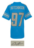 Aidan Hutchinson (LIONS) Signed Blue Custom Football Jersey - (SCHWARTZ COA)