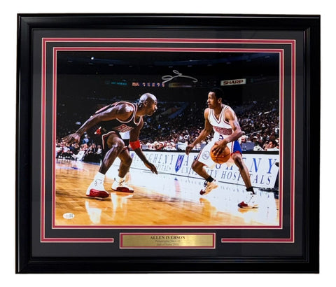 Allen Iverson Signed Framed 16x20 76ers vs Michael Jordan Photo 2 JSA QR
