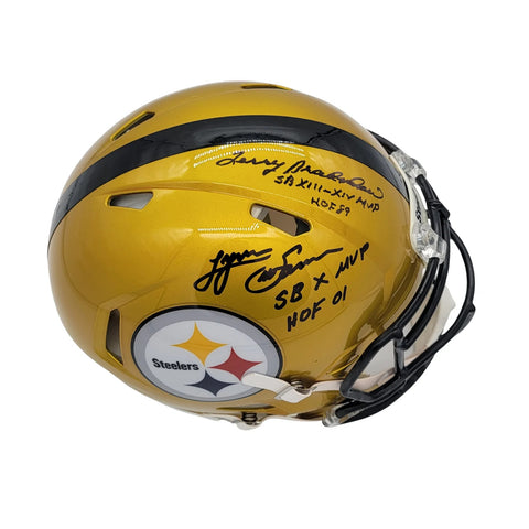 Terry Bradshaw Lynn Swann Signed Steelers Flash Authentic Helmet Multi Insc BAS