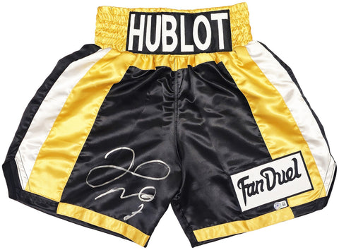 Floyd Mayweather Jr. Autographed Signed Black & Gold Boxing Trunks Beckett Wit