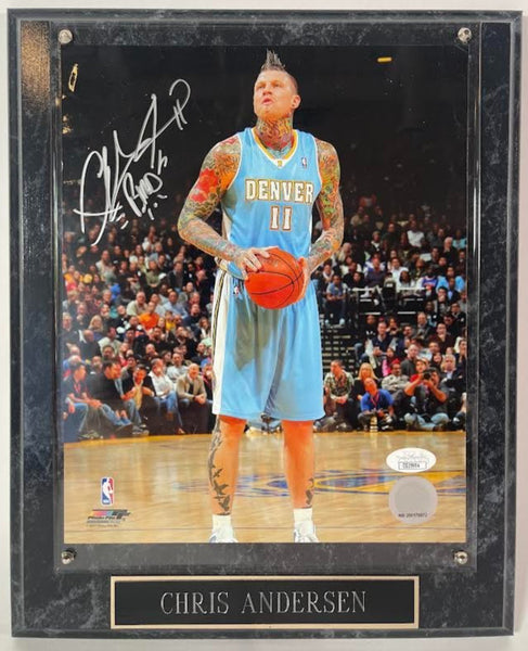 Chris Andersen "Birdman" Autographed Nuggets 8x10 Photo with Plaque JSA COA