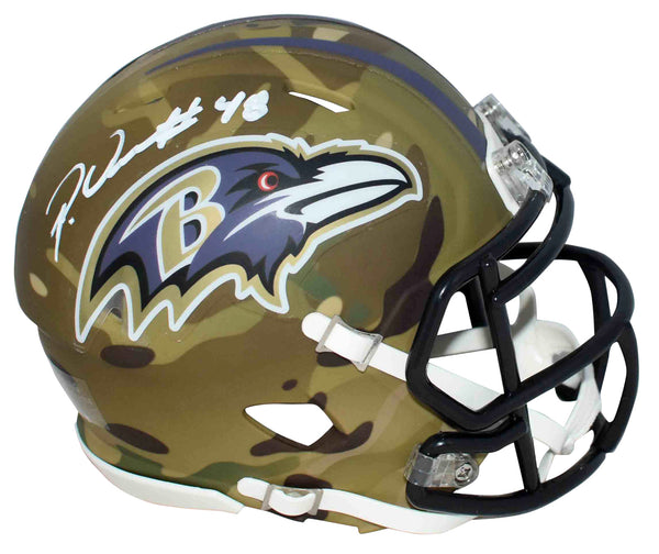 PATRICK QUEEN AUTOGRAPHED BALTIMORE RAVENS CAMO SPEED MINI HELMET BECKETT