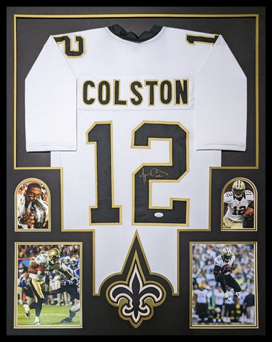 FRAMED NEW ORLEANS SAINTS MARQUES COLSTON AUTOGRAPHED SIGNED JERSEY JSA COA