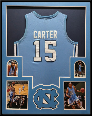 FRAMED UNC TAR HEELS VINCE CARTER AUTOGRAPHED SIGNED JERSEY PSA COA