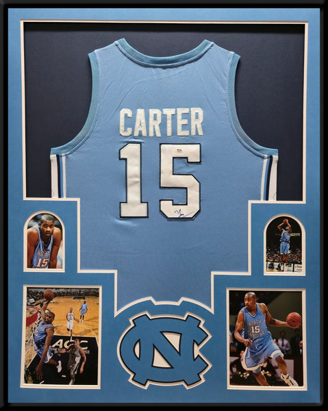 FRAMED UNC TAR HEELS VINCE CARTER AUTOGRAPHED SIGNED JERSEY PSA COA