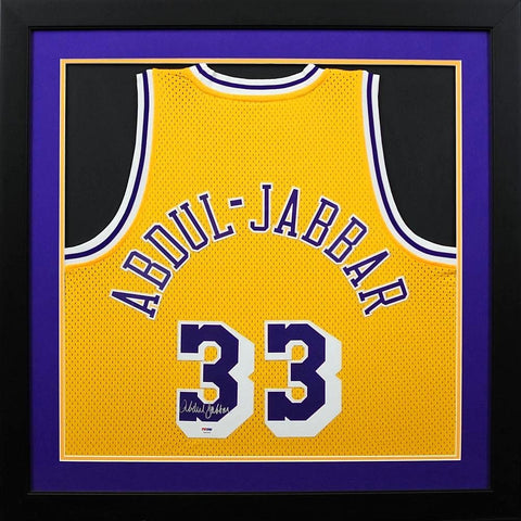 KAREEM ABDUL-JABBAR SIGNED LOS ANGELES LAKERS #33 ADIDAS FRAMED JERSEY PSA/DNA
