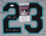 Charles Johnson Signed Florida Marlins Jersey Inscribed "97 WS Champs" (JSA COA)