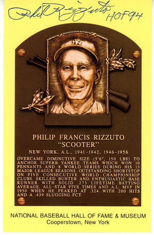 Phil Rizzuto Autographed/Signed New York Yankees HOF Postcard HOF Beckett 56520