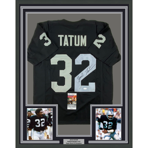 Framed Autographed/Signed Jack Tatum 33x42 Oakland Black Jersey JSA COA #1