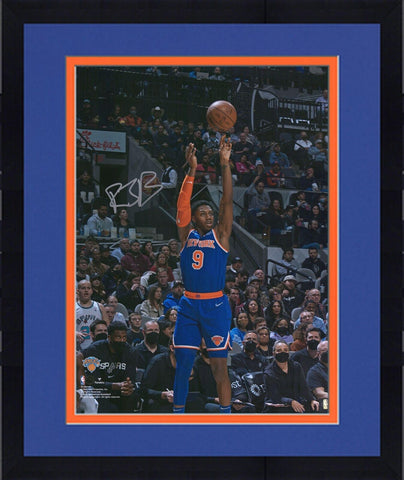 Framed RJ Barrett New York Knicks Signed 16x20 Blue Shooting Photo