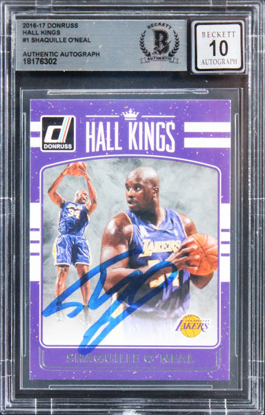 Lakers Shaquille O'Neal Signed 2016 Donruss Hall Kings #1 Card Auto 10! BAS Slab