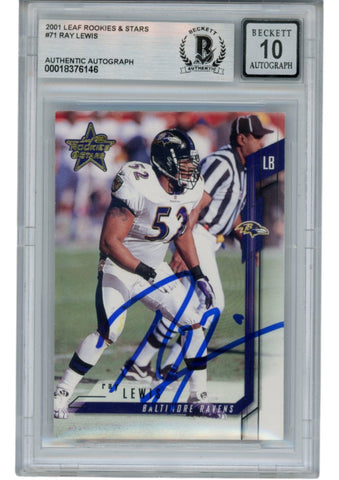 Ray Lewis Autographed 2001 Leaf Rookies and Stars #71 Trading Card Beckett 53028