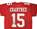 49ERS MICHAEL CRABTREE AUTOGRAPHED SIGNED RED JERSEY BECKETT WITNESS 215670