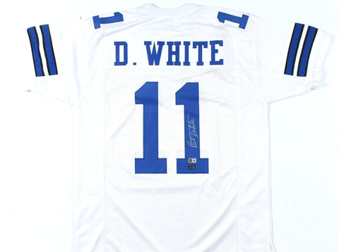 Danny White Autographed White Pro Style Jersey - Beckett W Hologram *Silver