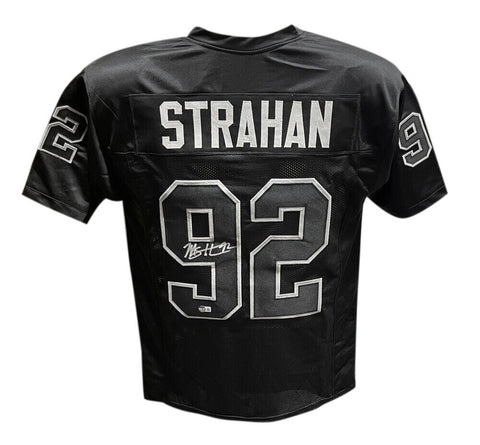 Michael Strahan Autographed/Signed Pro Style Jersey Black Beckett 40420