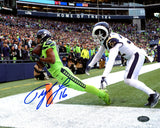 TYLER LOCKETT AUTOGRAPHED FRAMED 8X10 PHOTO SEAHAWKS TOE TAP TD MCS 210975