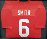 ALABAMA CRIMSON TIDE DEVONTA SMITH AUTOGRAPHED FRAMED RED JERSEY BECKETT 195228