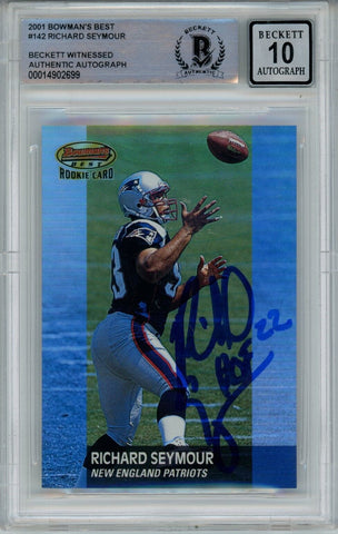 Richard Seymour Signed Patriots 2001 Bowman #142 Beckett Auto 10 40711
