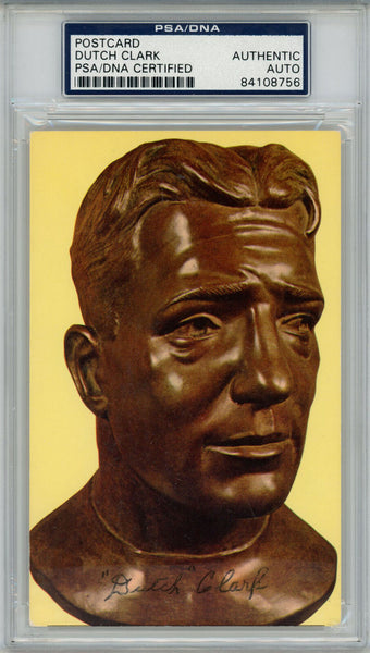 Dutch Clark Signed Pro Football Hall of Fame Post Card PSA Slab 42641