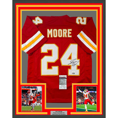Framed Autographed/Signed Skyy Moore 33x42 Kansas City Red Jersey JSA COA