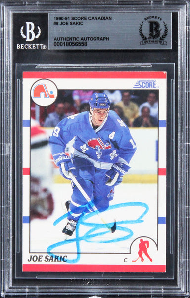 Nordiques Joe Sakic Authentic Signed 1990 Score Canadian #8 Card BAS Slabbed