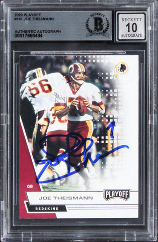 Commanders Joe Theismann Signed 2020 Playoff #181 Card Auto 10! BAS Slabbed