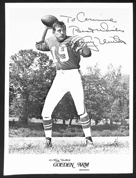 Johnny Unitas HOF Signed/Inscr 8x11 Golden Arm Restaurant Photo PSA/DNA 198857