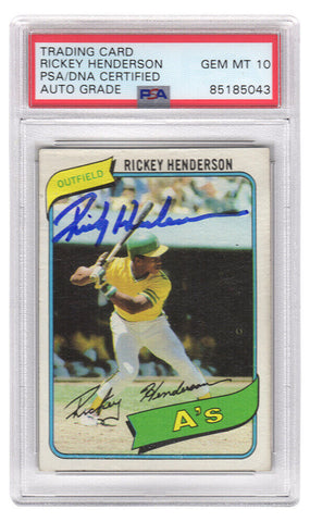Rickey Henderson Signed 1980 Topps Rookie Baseball Card #482 (PSA Slab/ Auto 10)