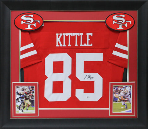 49ers George Kittle Authentic Signed Red Framed Jersey Autographed BAS Witnessed