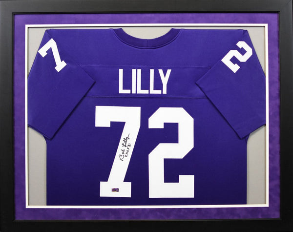 BOB LILLY AUTOGRAPHED TCU HORNED FROGS #72 FRAMED JERSEY W/ CHOF 81