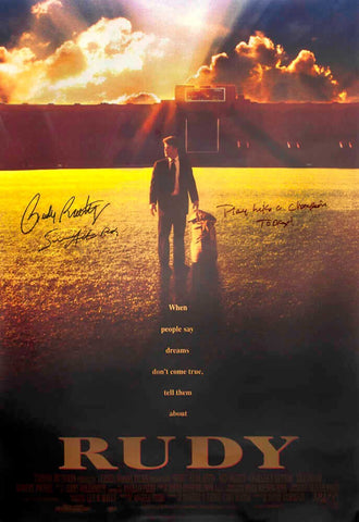 Sean Astin & Rudy Ruettiger Signed Rudy 27x40 F/S Movie Poster w/2-INSC (SS COA)
