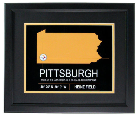 Pittsburgh Home of the SB IX, X, XIII, XIV, XL, XLIII Champs Map Framed 161199