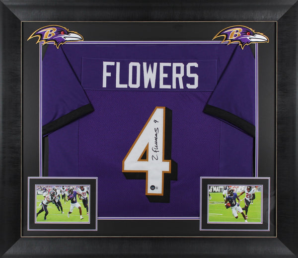 Zay Flowers Authentic Signed Purple Pro Style Framed Jersey Autographed BAS 1