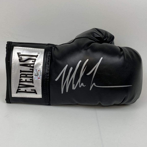 Autographed/Signed Mike Tyson Black Everlast Boxing Glove Athlete Holo COA