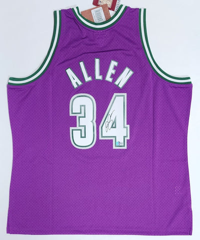 Mil Bucks RAY ALLEN Signed Official Mitchell & Ness Purple Jersey AUTO - BECKETT