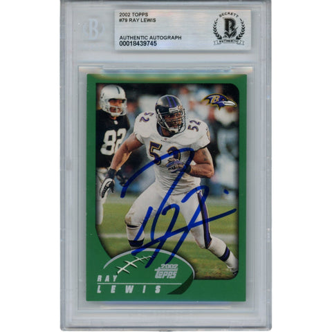 Ray Lewis Autographed/Signed 2002 Topps #79 Trading Card Slab Beckett 53488