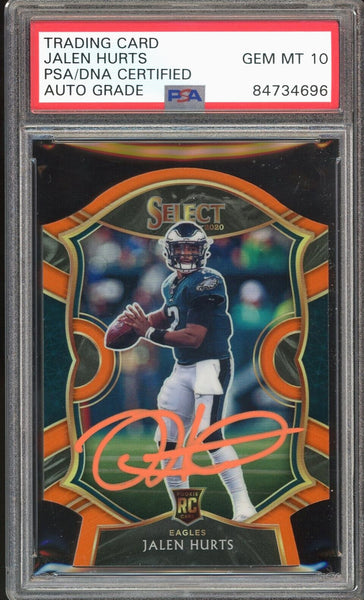 2020 Select Concourse Orange Die-Cut Jalen Hurts RC PSA/DNA Auto GEM MINT 10