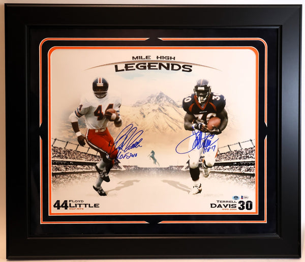 Floyd Little & Terrell Davis Dual Autographed 16x20 Broncos Photo Beckett COA