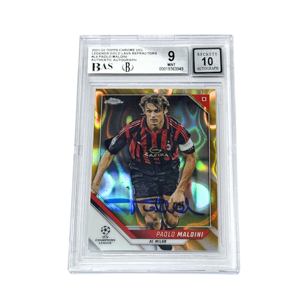 Paolo Maldini Signed 2021-22 Topps Chrome UCL Gold Lava - BGS 9 Autograph 10