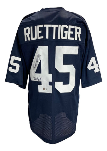 Rudy Ruettiger Signed Custom Blue College Football Jersey Never Quit Insc BAS
