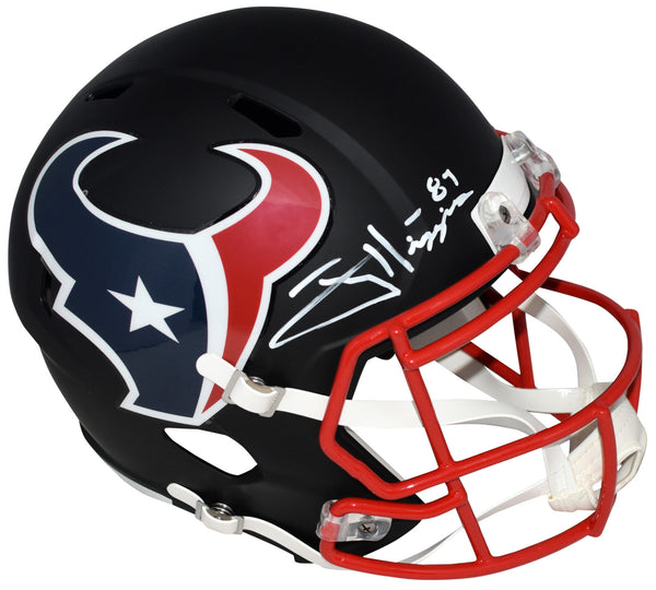 JAYDEN HIGGINS SIGNED HOUSTON TEXANS FLAT BLACK FULL SIZE SPEED HELMET BECKETT
