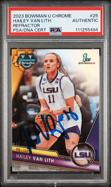 LSU Hailey Van Lith Signed 2023 Bowman U Chrome Refractor #25 RC Card PSA Slab