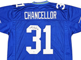 SEAHAWKS KAM CHANCELLOR AUTOGRAPHED SIGNED BLUE THROWBACK JERSEY MCS HOLO 220829