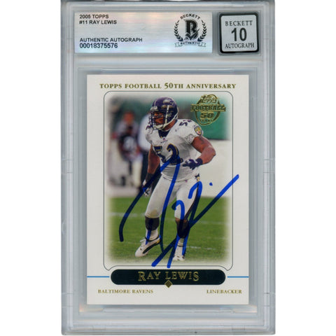 Ray Lewis Autographed/Signed 2005 Topps #11 Trading Card Beckett 52931
