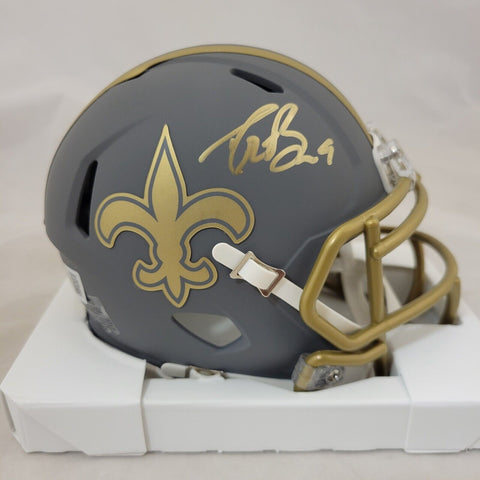 DREW BREES SIGNED NEW ORLEANS SAINTS SLATE SPEED MINI HELMET BECKETT QR