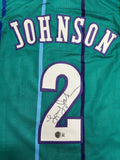 Charlotte Hornets LARRY JOHNSON Signed Replica Teal Jersey AUTO - BAS