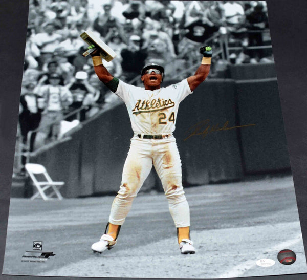 RICKEY HENDERSON SIGNED AUTOGRAPHED OAKLAND A'S ATHLETICS 16x20 PHOTO JSA