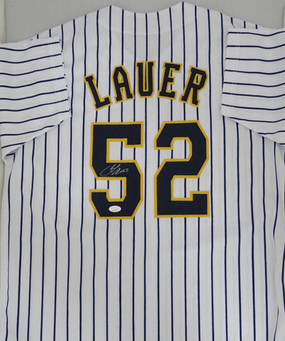 Brewers Pitcher ERIC LAUER Signed Custom Replica Pinstripe Jersey AUTO - JSA